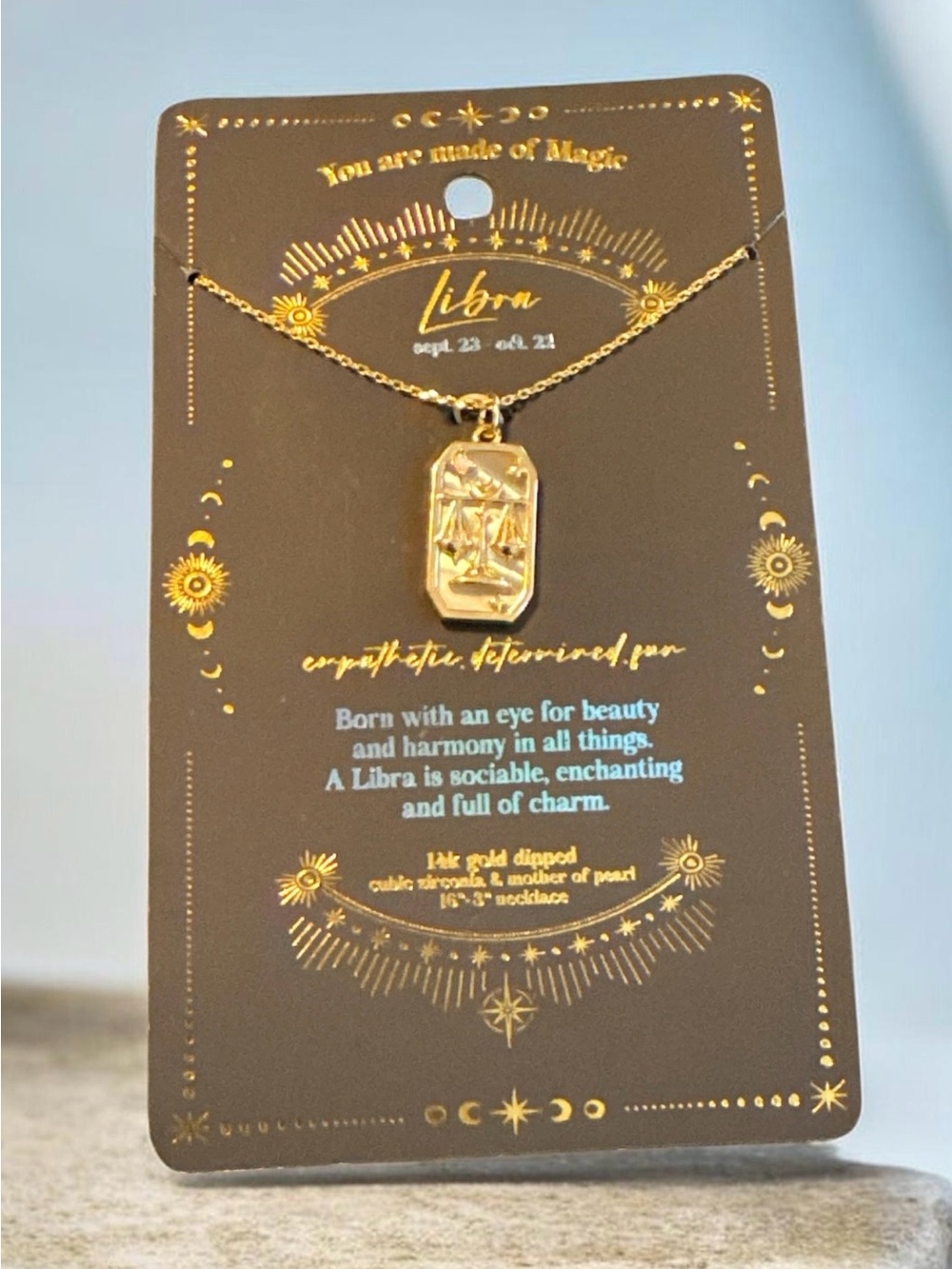 Libra Gold Tone Zodiac Pendant Necklace - Libra Charm Necklace